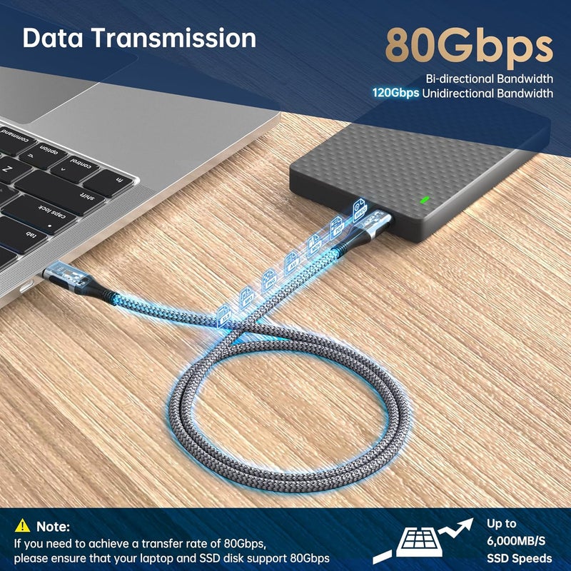 Firbido كابل Thunderbolt 5 بطول 3.3 قدم، سرعة عالية 80Gbps، عرض نطاق 120Gbps، PD 240W، 16K@60Hz، 8K@165Hz، 4K@540Hz لكابل Thunderbolt 4، آيفون 17، Razer Blade، SSD، USB4، Mac mini M4 - Image 5